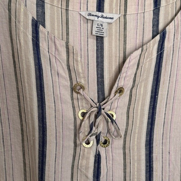 Tommy Bahama Linen Metallic Striped Lace Up Top Tunic Size Large - Picture 3 of 8